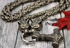 Odin's Wolves Viking Necklace | Norse Jewelry | Mjolnir Pendant | Fenrir Necklace | Thor's Hammer | Odin Necklace | Gothic | Viking Jewelry