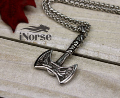 Viking Axe Raven Necklace | Odin's Ravens Pendant | Norse Jewelry | Viking Pendant | Nordic Amulet | Norse Necklace | Goth | Viking Jewelry