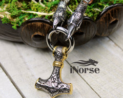 Odin's Ravens Viking Necklace | Norse Jewelry | Mjolnir Pendant | Thor's Hammer Necklace | Hugin & Munin | Norse Amulet | Viking Jewelry