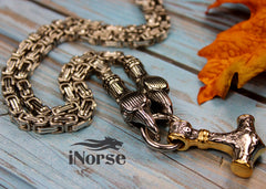 Ravens Of Odin Viking Necklace | Norse Jewelry | Mjolnir Pendant | Thor's Hammer | Hugin & Munin Necklace| Norse Pendant | Viking Jewelry