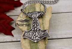 Warhammer Viking Necklace | Hugin & Munin Pendant | Norse Jewelry | Mjolnir Necklace | Viking Pendant | Valknut | Thor Necklace | Viking Jewelry