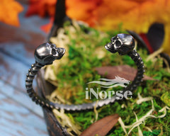 Double Skull Norse Bracelet | Norse Jewelry | Viking Bracelet | Gothic Torque | Celtic Armband | Goth Bangle | Viking Armring | Gothic Jewelry