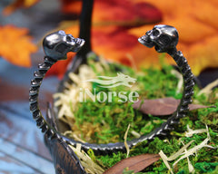 Double Skull Norse Bracelet | Norse Jewelry | Viking Bracelet | Gothic Torque | Celtic Armband | Goth Bangle | Viking Armring | Gothic Jewelry