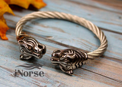 Jaguar Viking Bracelet | Norse Jewelry | Tiger Bracelet | Nordic Torc | Elastic Cuff | Viking Armring | Gothic Wristband | Viking Jewelry