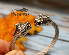 Jaguar Viking Bracelet | Norse Jewelry | Tiger Bracelet | Nordic Torc | Elastic Cuff | Viking Armring | Gothic Wristband | Viking Jewelry