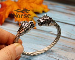 Jaguar Viking Bracelet | Norse Jewelry | Tiger Bracelet | Nordic Torc | Elastic Cuff | Viking Armring | Gothic Wristband | Viking Jewelry