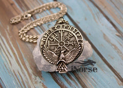 Raven Vegvisir Viking Necklace | Runic Pendant | Norse Jewelry | Viking Pendant | Norse Necklace | Futhark Runes | Helm Of Awe | Viking Jewelry