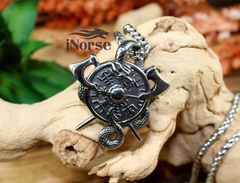 Dragon Vegvisir Viking Necklace | Norse Jewelry | Viking Pendant | Viking Compass | Norse Wayfinder Necklace | Battle Axes | Viking Jewelry