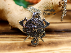 Dragon Vegvisir Viking Necklace | Norse Jewelry | Viking Pendant | Viking Compass | Norse Wayfinder Necklace | Battle Axes | Viking Jewelry