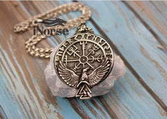 Raven Vegvisir Viking Necklace | Runic Pendant | Norse Jewelry | Viking Pendant | Norse Necklace | Futhark Runes | Helm Of Awe | Viking Jewelry