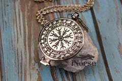 Raven Vegvisir Viking Necklace | Runic Pendant | Norse Jewelry | Viking Pendant | Norse Necklace | Futhark Runes | Helm Of Awe | Viking Jewelry