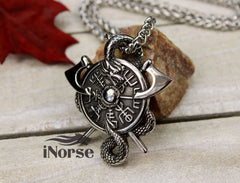 Dragon Vegvisir Viking Necklace | Norse Jewelry | Viking Pendant | Viking Compass | Norse Wayfinder Necklace | Battle Axes | Viking Jewelry