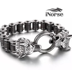 Odin's Wolves Viking Bracelet | Norse Jewelry | Viking Wristband |  Fenrir Armband | Viking Bangle | Norse Arm Ring | Goth | Viking Jewelry