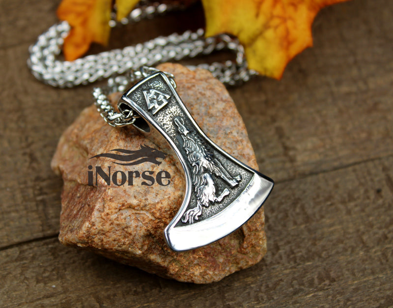 Viking Axe Necklace | Raven & Wolf Pendant | Valknut Necklace | Viking Pendant | Norse Necklace | Nordic Pendant | Viking Jewelry