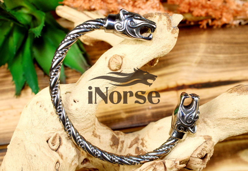 Odin's Wolves Viking Bracelet | Fenrir Armring | Norse Jewelry | Viking Cuff | Norse Bracelet | Ragnar Bangle |  Wolf Torc | Viking Jewelry